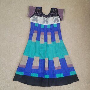 Cherry Red Dina Designs Indian Kurti Dress 6 Boho Patchwork Colorblock Tunic